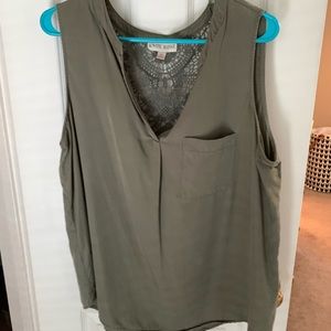 Olive green tank with back lace detail